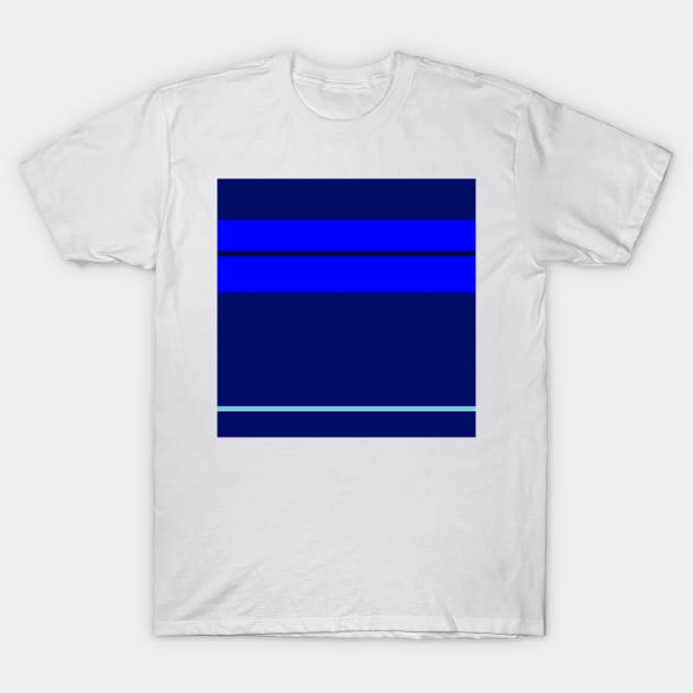 A supreme joint of Sky Blue, Blue, Darkblue and Dark Navy stripes. T-Shirt by Sociable Stripes